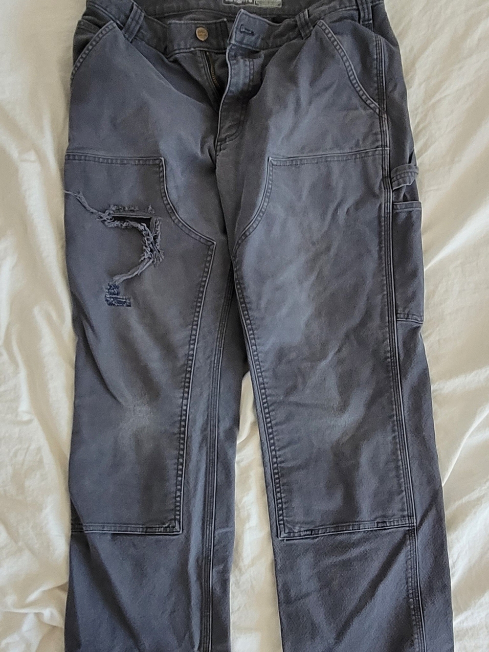 Carhartt Men's Slate Gray Cargo Pants with Distressed Detail